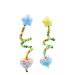 Colourful Beaded Resin Love Earrings Asymmetrical Cloud Drop Long Dangle Jewelry