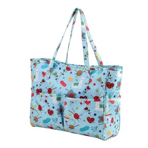 Crochet Yarn Storage Bag Blue Oxford Fabric Knitting Organizer Tote for Crafts