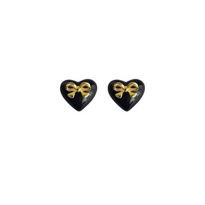 Elegant Black Heart Earrings with Golden Bow for Girls Sweet Fashion Jewelry