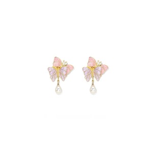 Elegant Pink Purple Double Butterfly Earrings Women Fashion Jewelry Gift Set