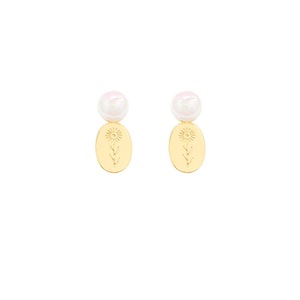 Gold Flower Oval Earrings Elegant Temperament Jewelry for Women Fashion Gift