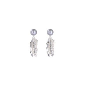 Gray Leaf Tassel Earrings pearl stud Sparkling Fashion Jewelry Women Gifts