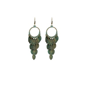 Green Bohemian Feather Tassel Earrings Ethnic Jewelry Women Fashion Accessory