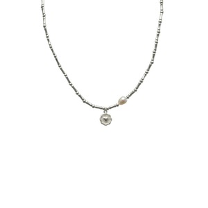 Handmade S925 Silver Bamboo Link Medallion Pearl Pendant Necklace INS Style Jewelry