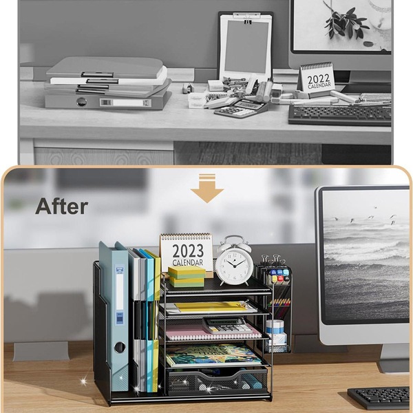 Buy Multi Layer Desktop File Rack Storage Organizer Black Plastic for ...