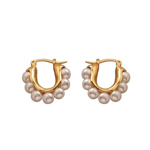 Pearl Hoop Earrings for Women Simple Fashion Brass Unique Statement Jewelry