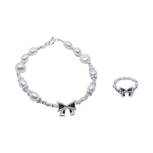 Pearl Ribbon Bracelet Ring Elegant Jewelry for Women Fashion Accessories Gift