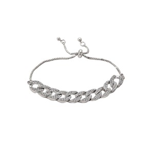 Stylish Silver Cuban Chain Bracelet Rhinestone Peplum Design Women Jewelry