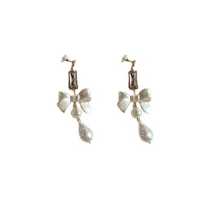 Sweet White Bow Long Earrings for Girls Elegant Fashion Dangle Jewelry Gift