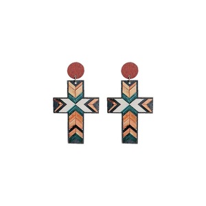 Vintage Cross Pattern Patchwork Earrings Colorful Boho Jewelry for Women Gift