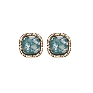 Vintage Green Square Geometric Stud Earrings Crushed Shell Jewelry for Women