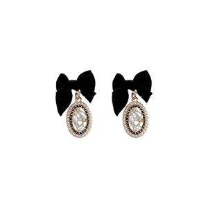 Vintage Oval Earrings Women Black Bow Elegant Jewelry Fashion Accessories