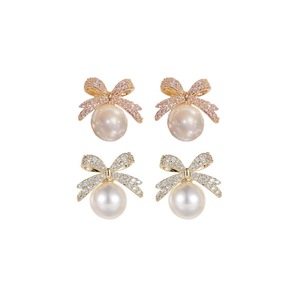 Vintage Ribbon Pearl Earrings Elegant Jewelry for Women Fashion Accessories Gift