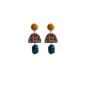 Vintage Yellow and Blue Clashing Earrings Irregular Geometric Style Jewelry