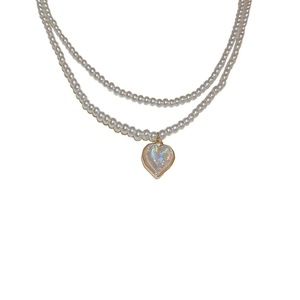 White Heart Pearl Double Layer Necklace Sweet Elegant Versatile Jewelry Gift