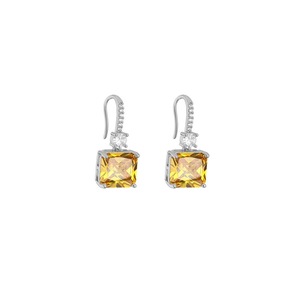 Yellow Square Stud Earrings with Glass Gemstone for Women Fashion Jewelry Gift