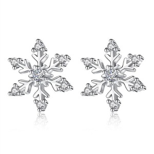Zircon Snowflake Christmas Earrings Studs Winter Jewelry for Women and Girls
