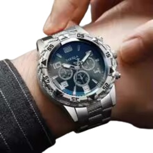 4pcs/set Fashion Men's Watches Arabic Dial Steel Strap Quartz Watch Set (No Box)
