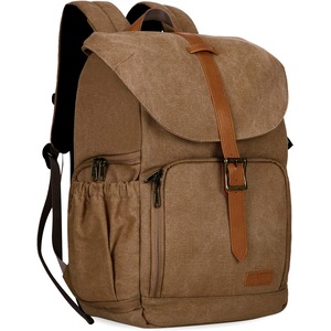 BAGSMART Camera Backpack, Anti-Theft DSLR SLR Camera Bag Water Resistant Canvas Backpack Fit up to 15" Laptop with Rain Cover, Tripod Holder for Women and Men (Khaki)
