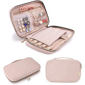 BAGSMART Travel Jewellery Organizer Case Portable Jewelry Bag for Rings, Necklaces, Bracelets, Earrings, Pink