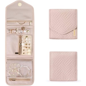 BAGSMART Travel Jewelry Organizer Case Foldable Jewelry Roll for Journey-Rings, Necklaces, Earrings, Bracelets, Mini, Soft Pink