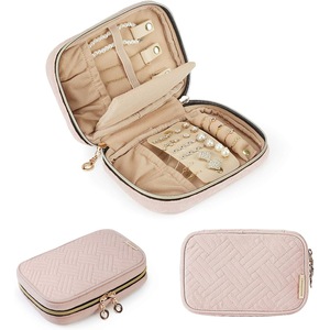 BAGSMART Travel Jewelry Organizer Case Small Jewelry Roll for Journey-Rings, Necklaces, Earrings, Bracelets, Soft Pink