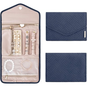 BAGSMART Travel Jewelry Organizer Roll Foldable Jewelry Case for Journey-Rings, Necklaces, Bracelets, Earrings, Smokey Blue