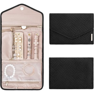 BAGSMART Travel Jewelry Organizer Roll Foldable Jewelry Case for Journey-Rings, Necklaces, Bracelets, Earrings, Black