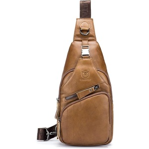 BULLCAPTAIN Leather Men Sling Bag Casual Crossbody Chest Bags Travel Daypack