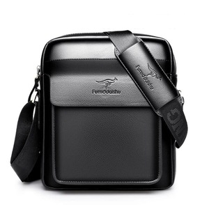 Business High Quality Casual Men Bag Vertical Business Leather Shoulder Bag fashion Man Crossbody Messenger bag (Black)