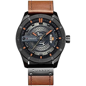 Curren 8301 Leather Round Analog With Date Display Brown Watch for Men