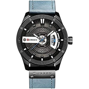 Curren 8301 Men's Watch with Quartz Leather Band Date Display Waterproof Watch - Blue