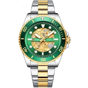 CURREN 8412 Wrist Watch Men's Quartz Sports Brand Luxury Business Waterproof Stainless Steel (TETON GREEN)