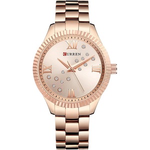 Curren 9009 Quartz Movement Round Dial Stainless Steel Waterproof Women Watch - Rose Gold, White