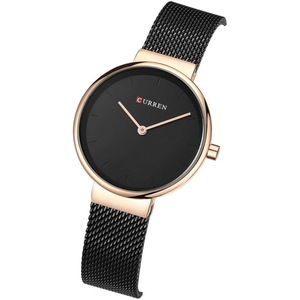 CURREN 9016 Women Quartz Watch Fashion Simple Stainless Steel Ladies Wristwatches (rose gold black)