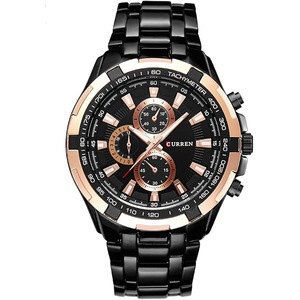 CURREN Mens Quartz Watch Stainless Steel Fashion Military Waterproof Sport Watch Black Gold Decorative dial