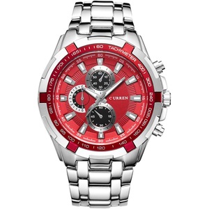 CURREN Mens Watches, Watches Quartz Analog Calendar,Wrist Watch for Men, Fashion Waterproof Stainless Steel Band-Red