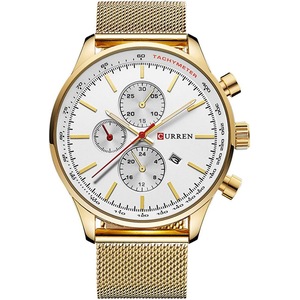 CURREN Watches Mens Luxury Stainless Steel Quartz Watch Men Casual Waterproof Clock date Sport Wristwatch (gold white)