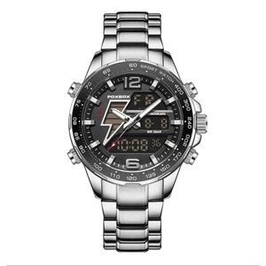 Dual Display Watch Men Top Brand Luxury Men Watch Fashion Waterproof Sport Military Quartz Watches Golden Chronograph Clock (Silver)