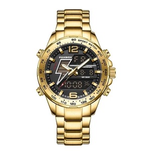 Dual Display Watch Men Top Brand Luxury Men Watch Fashion Waterproof Sport Military Quartz Watches Golden Chronograph Clock (Gold)
