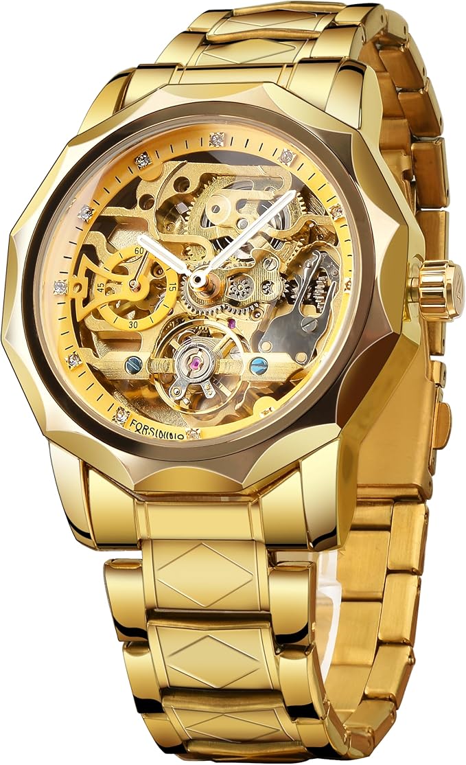 FORSINING Orologio da uomo automatico impermeabile con grande quadrante esotico Tourbillion Skeleton Watch, Argento e bianco., Cinturino