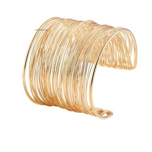 Gold Plated Wide Wire Bracelet for Women Wrist Wrap Jewelry Gift Vintage Hyperbolic Cuff Exaggerated