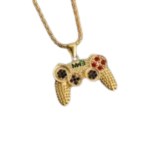 Hip Hop Black Gold Plated Crystal Game Controller Pendant Necklace for Men Boys Jewelry Birthday Gifts