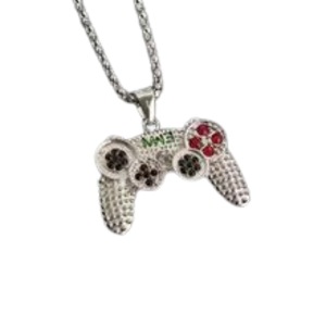 Hip Hop Black Gold Plated Crystal Game Controller Pendant Necklace for Men Boys Jewelry Birthday Gifts
