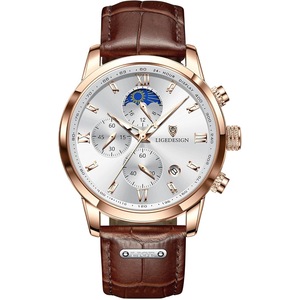 LIGE Men's Watches Elegant Luxury Analog Quartz 3ATM Waterproof Chronograph Watch for Male Fashion Casual Leather Round Big Dial Calendar Business Gents Dress Wristwatch