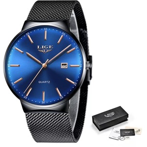 LIGE Mens Watches Fashion Ultra Thin Watch Man Waterproof Date Quartz WristWatch for Men Business Male Clock Relogio Masculino (Blue)