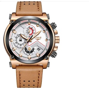LIGE Top Brand Luxury Leather Watch Men Casual Sports Military Quartz Watch For Men Fashion Waterproof Chronograph Wristwatches
