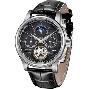 LIGE Waterproof Mens Watches Luxury Business Mechanical Watch Automatic Gold White Leather Strap Wristwatch