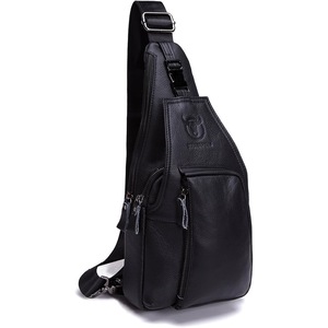 Men Genuine Leather Chest Bag, Crossbody Shoulder Bag Sling Bags Backpack Messenger Bag Daypack For Business Casual Sport Hiking Travel Black