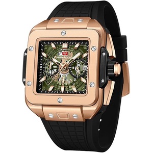 MF MINI FOCUS Men's Watch Fashion Square Wrist Watches (Chronograph/Waterproof/Luminous/Calendar) Silicon Strap Quartz Watch for Men